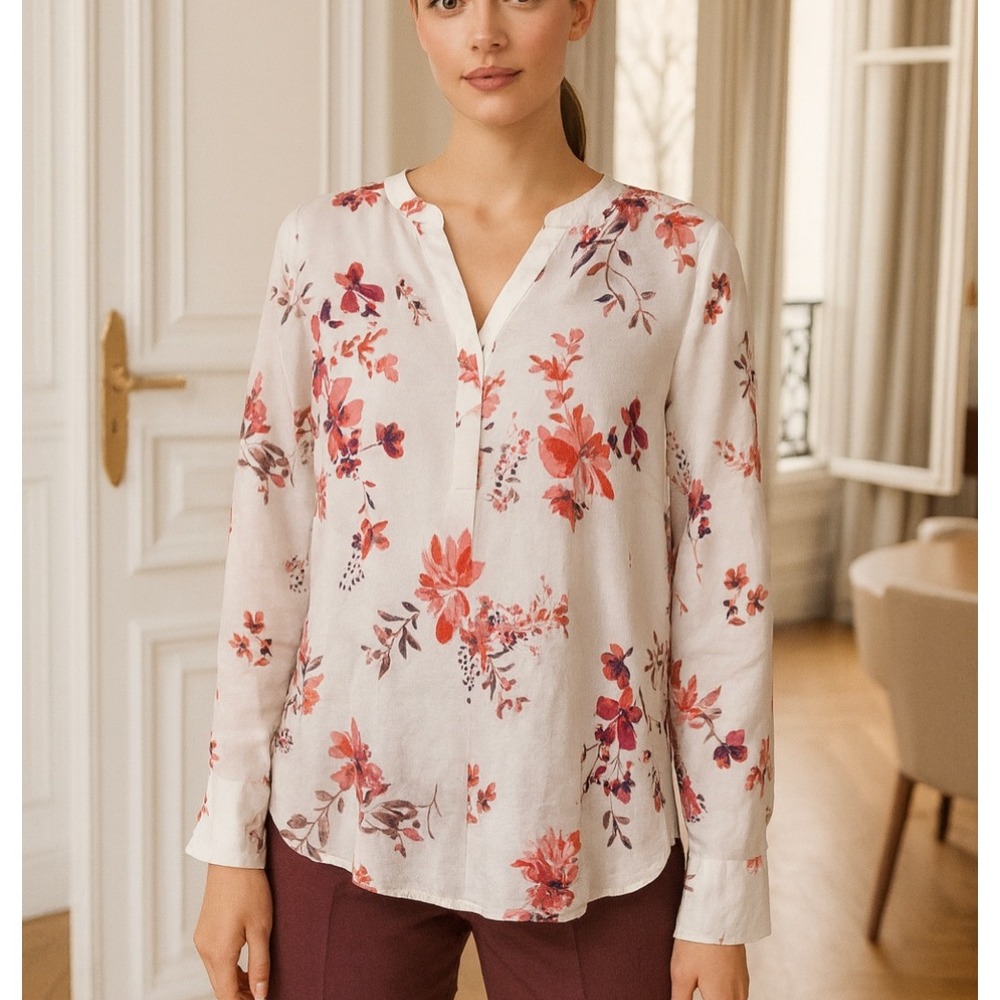 J Jill Floral Print‎ Long Sleeve Button Up Blouse Top Women's Size Large